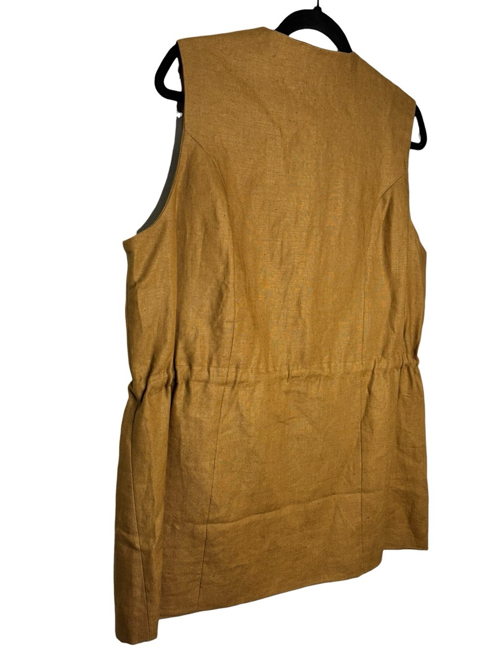 VTG Jennifer Eden Tan Brown Linen Vest Button-up Front Drawstring Waist 15/16 - Picture 6 of 10